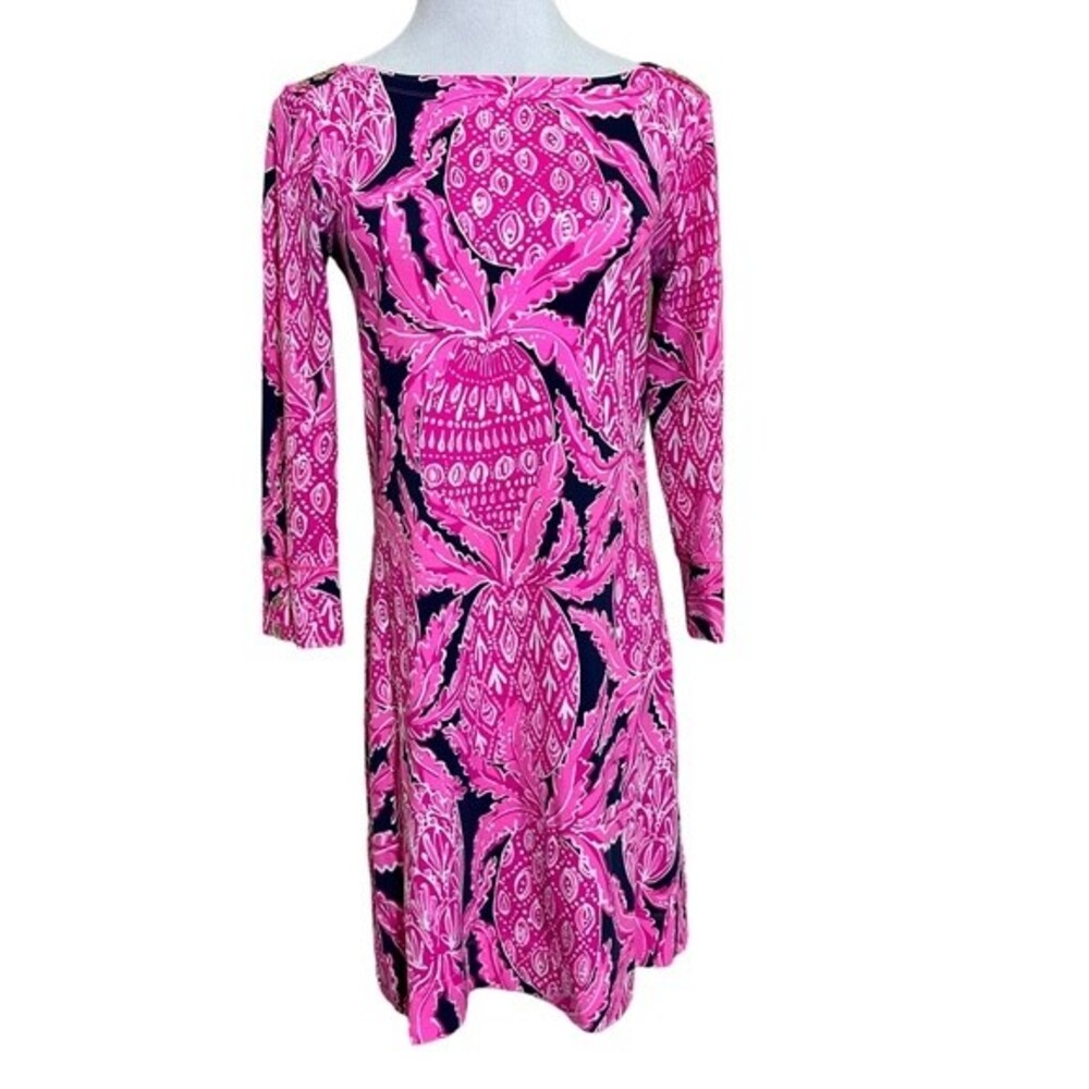Lilly Pulitzer Sophie Shift Dress Pink Floral Print Size S Art Deco Dopamine